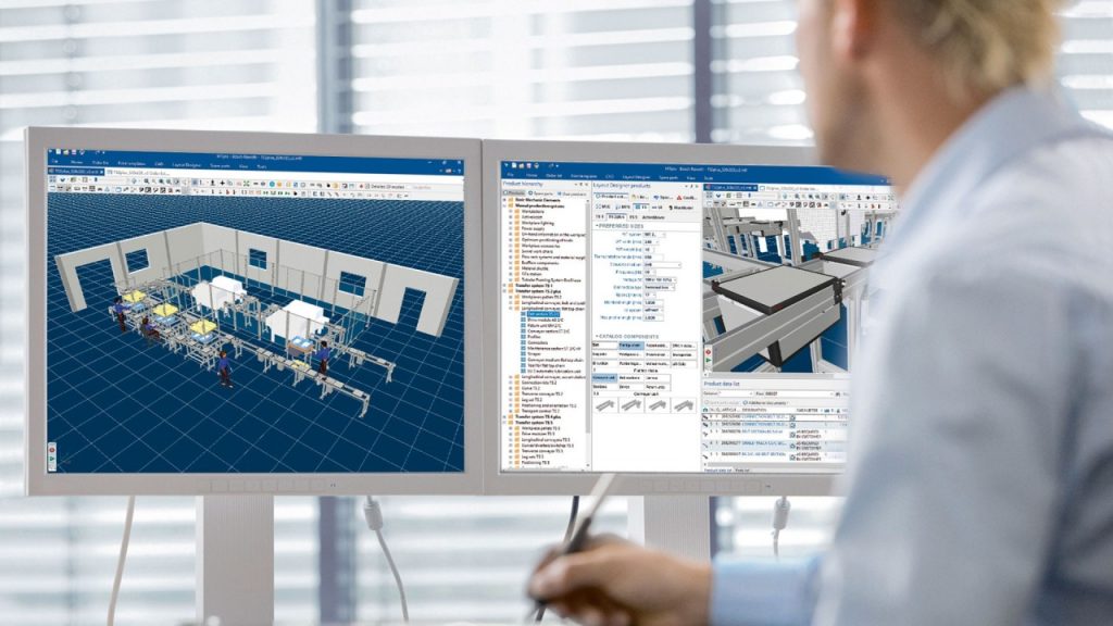 A person using Bosch Rexroth's MTpro planning software